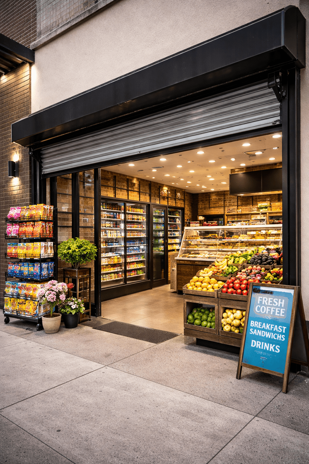 rolling gate of a produce store