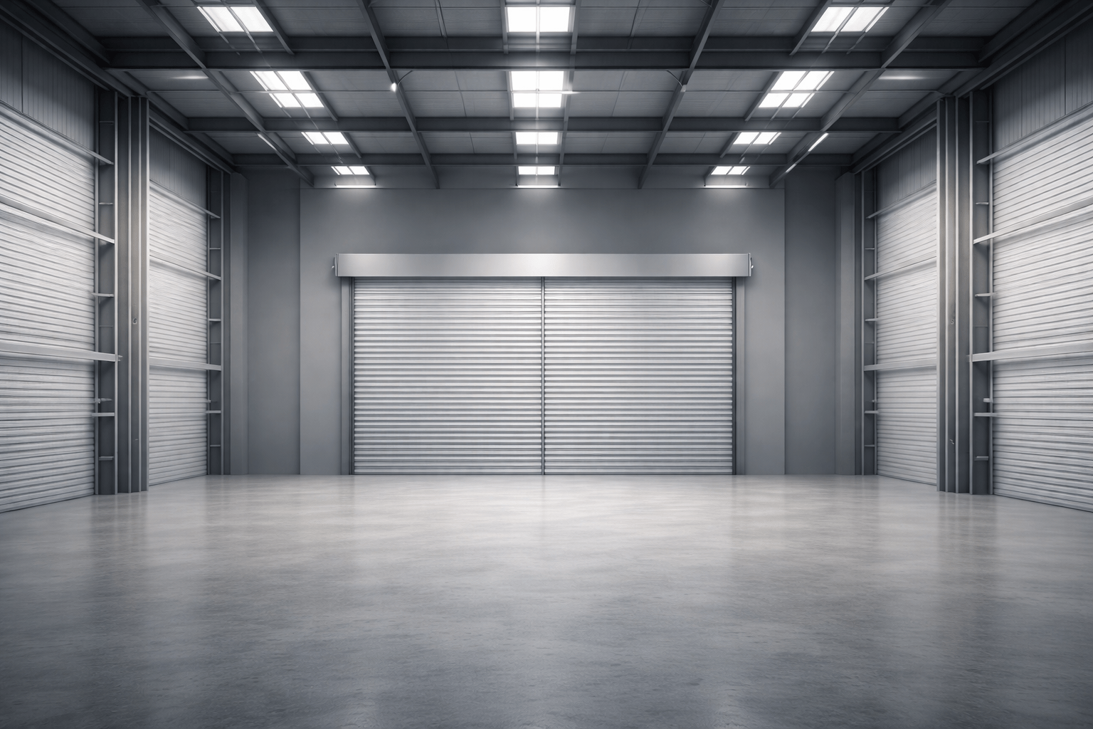 Empty warehouse with shutter door